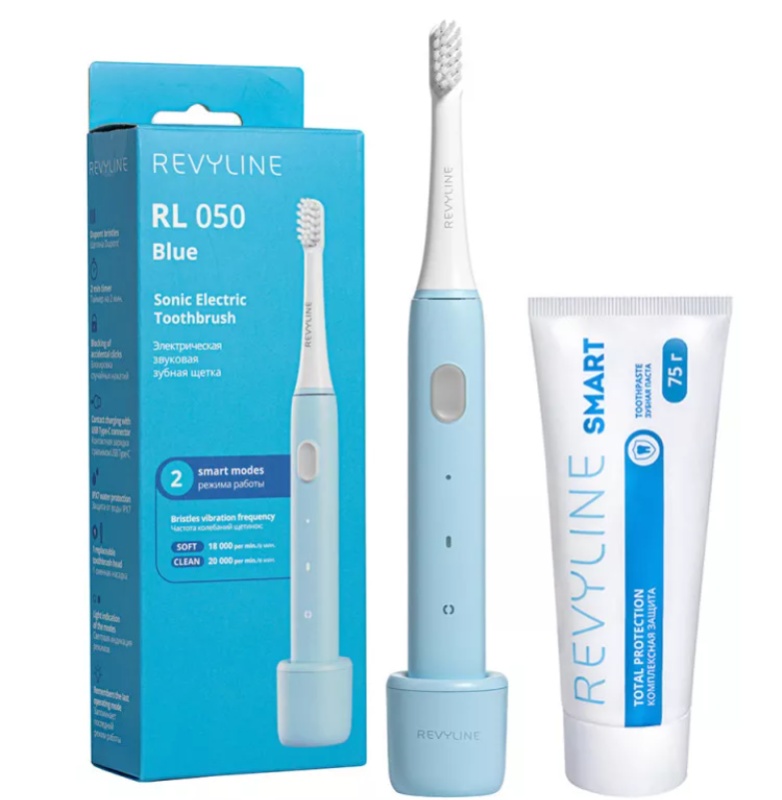 Электрическая зубная щетка Revyline RL050 Light Blue и зубная паста...