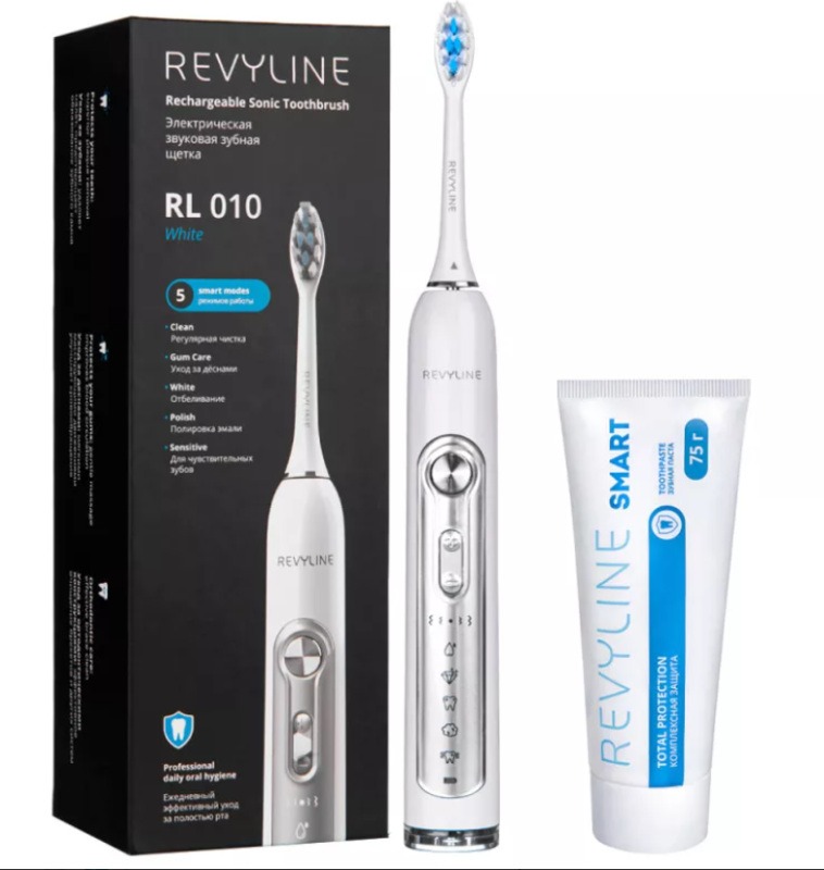 Комплект электрическая зубная щетка Revyline RL010 White и зубная...