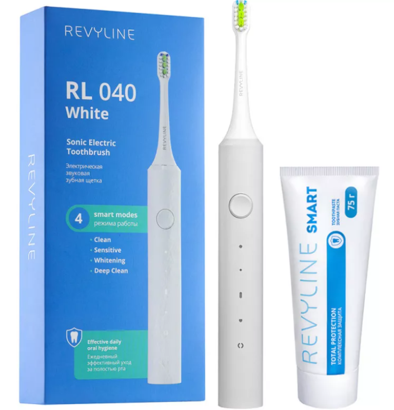Комплект звуковая зубная щетка Revyline RL040 White и зубная паста...